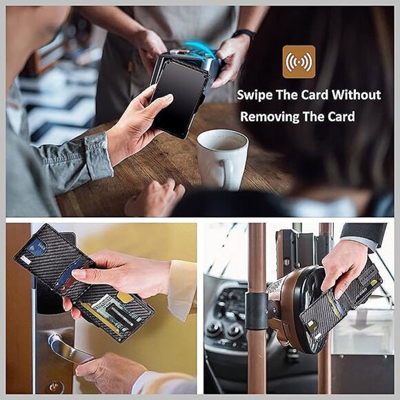 Wallet for Men - with Money Clip Slim Leather Slots , Black - Picture 6 of 8